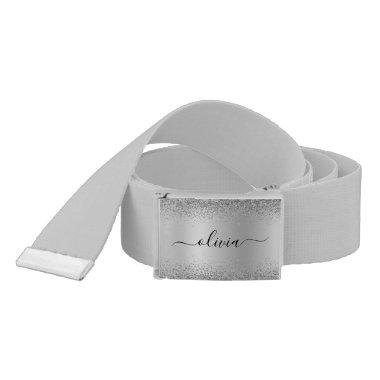Silver Glitter Metal Monogram Name Luxury Belt