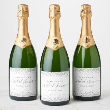 Silver Glitter Name Cheers Bridal Shower Sparkling Wine Label