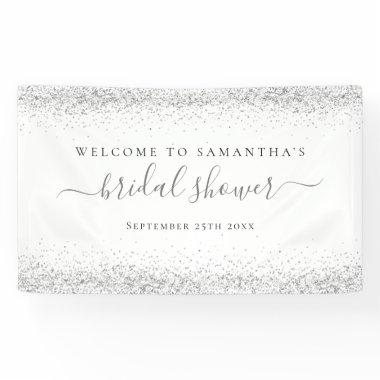 Silver Glitter Name Date Welcome to Bridal Shower Banner