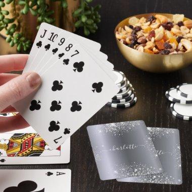 Silver glitter name script poker