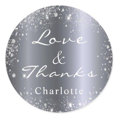 Silver glitter name thank you classic round sticker