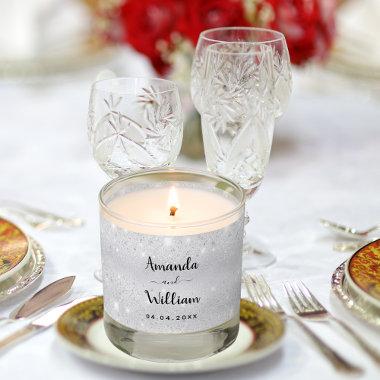 Silver glitter names elegant wedding scented candle