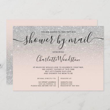 Silver glitter ombre cancelled shower by mail Invitations
