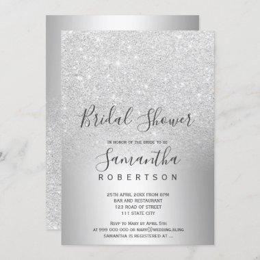 Silver glitter ombre metallic bridal shower Invitations