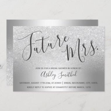 Silver glitter ombre metallic Mrs bridal shower Invitations