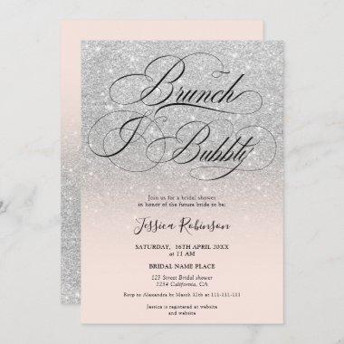 Silver glitter ombre script pink bridal shower Invitations