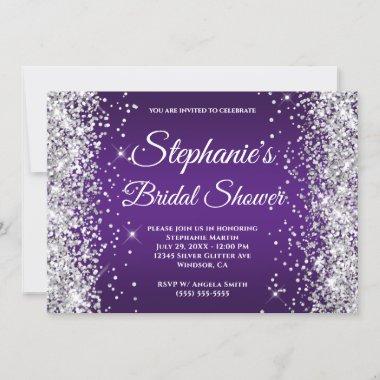 Silver Glitter Royal Purple Ombre Fancy Monogram Invitations