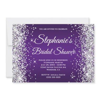 Silver Glitter Royal Purple Ombre Fancy Monogram Invitations