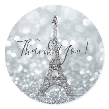 Silver Glitter Sparkle Bling Eiffel Tower Party Classic Round Sticker