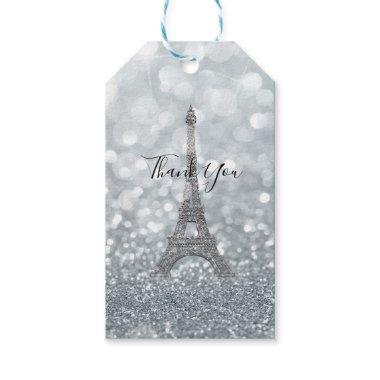 Silver Glitter Sparkle Bling Eiffel Tower Party Gift Tags