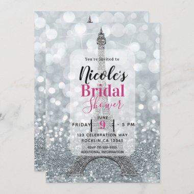 Silver Glitter Sparkle Eiffel Tower Bridal Shower Invitations
