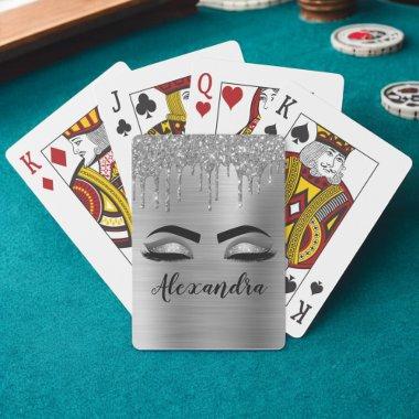 Silver Glitter Sparkle Eyelashes Monogram Name Poker