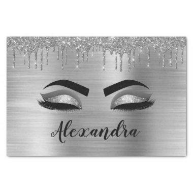 Silver Glitter Sparkle Eyelashes Monogram Name Tissue Paper