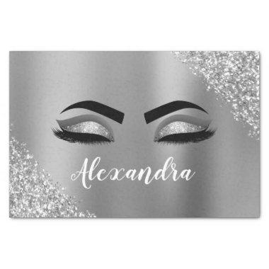 Silver Glitter Sparkle Eyelashes Monogram Name Tissue Paper