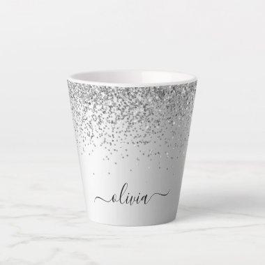 Silver Glitter Sparkle Metal Monogram Name Latte Mug