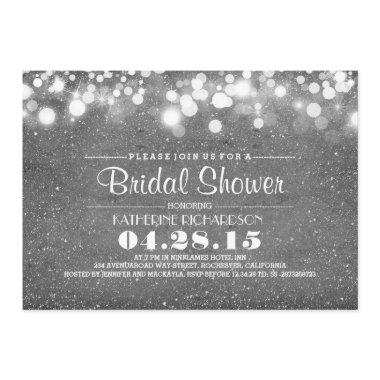 silver glitter & string lights bridal shower Invitations