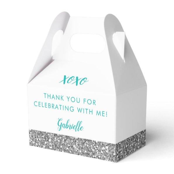 Silver Glitter Stripe and Turquoise Blue Modern Favor Box