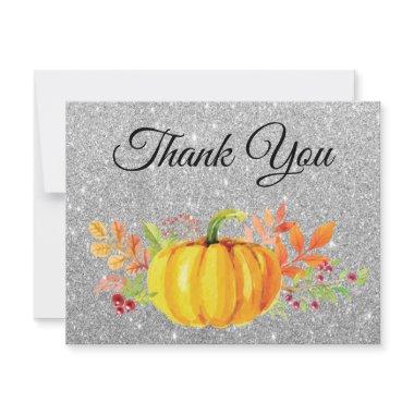 Silver Glitter Watercolor Pumpkin Thank You