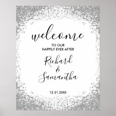 Silver Glitter Wedding Welcome Sign