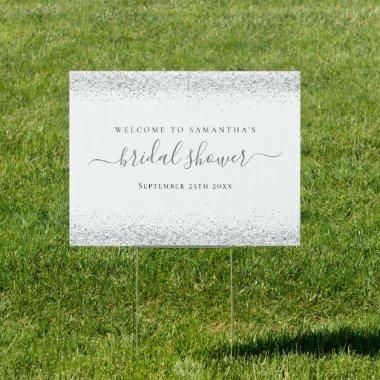 Silver Glitter Welcome to Bridal Shower Name Date Sign