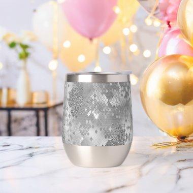 Silver Glitzy Glitter Snake Skin Thermal Wine Tumbler