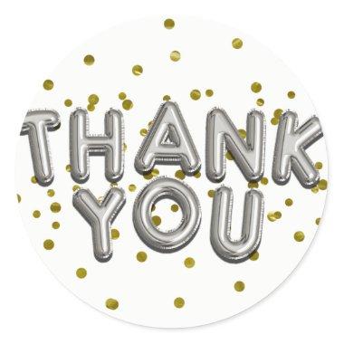 Silver Gold Balloons Confetti Thank You Modern Classic Round Sticker