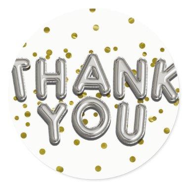 Silver Gold Balloons Confetti Thank You Modern Classic Round Sticker