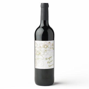 Silver Gold Floral Bridal Shower Wine Label