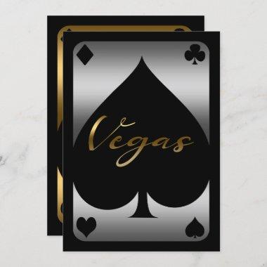 Silver & Gold Spade Casino Las Vegas 21st Birthday Invitations