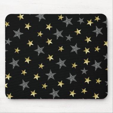 Silver & Gold Stars Black Hollywood Star Glam Mouse Pad