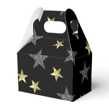 Silver & Gold Stars Black Hollywood Star Party Favor Boxes