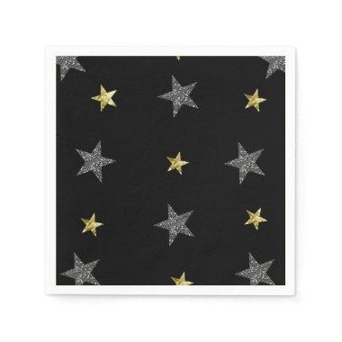 Silver & Gold Stars Black Hollywood Star Party Paper Napkins