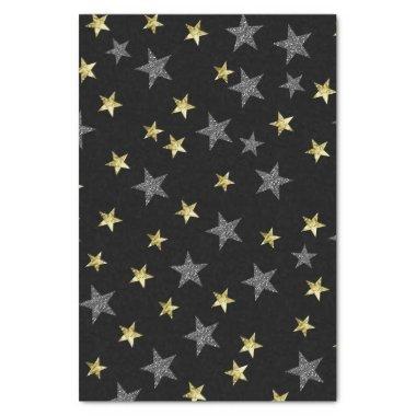 Silver & Gold Stars Black Hollywood Star Party Tissue Paper
