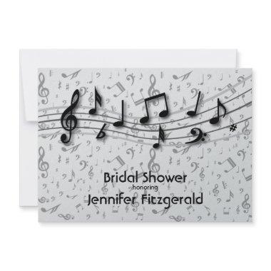 Silver Gray and black music Notes Bridal Shower Invitations