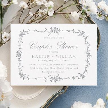 Silver Gray Classic French Floral Couples Shower
