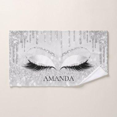 Silver Gray Drips Eyelashes Makeup Artist Princes Hand Towel