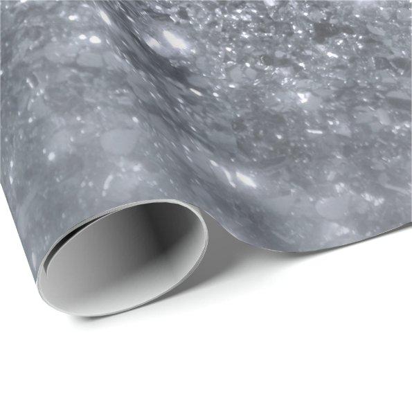 Silver Gray Grey Glitter Delicate White Sparkly Wrapping Paper