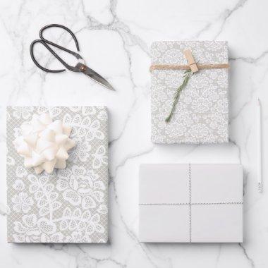 Silver Gray Lace Wedding Wrapping Paper Sheets