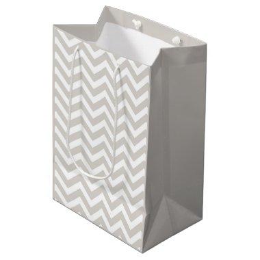 Silver Gray & White Thick Chevron Wedding Birthday Medium Gift Bag