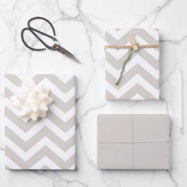 Silver Gray & White Thick Chevron Wedding Birthday Wrapping Paper Sheets