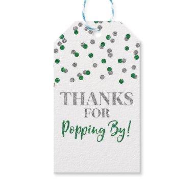Silver Green Confetti Thanks for Popping by Gift Tags