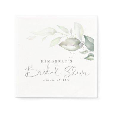 Silver Greenery Leaves Elegant Bridal Shower Napkins