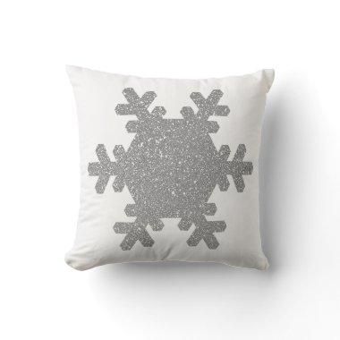 Silver Grey Glitter Snowflake Pattern Christmas Outdoor Pillow