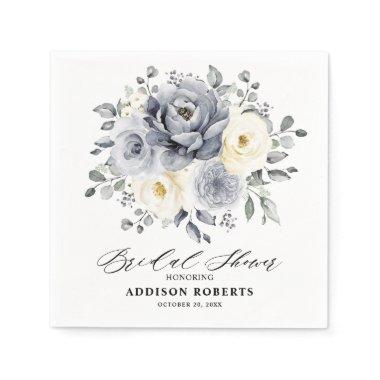 Silver Grey Ivory Floral boho Ivory  Napkins