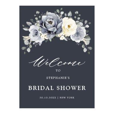 Silver Grey Ivory Floral Bridal Shower Welcome Po Poster