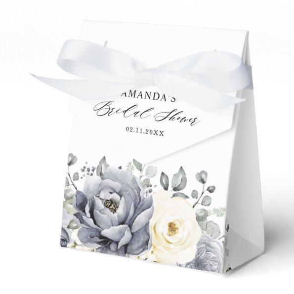 Silver Grey Ivory Floral Winter Boho Bridal Shower Favor Box