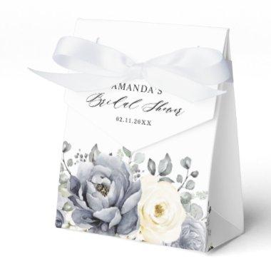 Silver Grey Ivory Floral Winter Boho Bridal Shower Favor Boxes