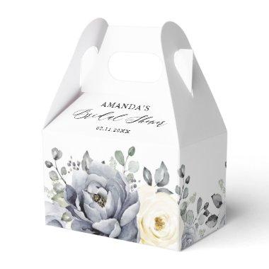 Silver Grey Ivory Floral Winter Boho Bridal Shower Favor Boxes