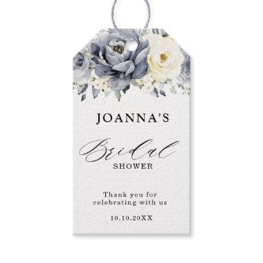 Silver Grey Ivory Floral Winter Boho Bridal Shower Gift Tags
