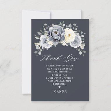 Silver Grey Ivory Floral Winter Boho Bridal Shower Thank You Invitations